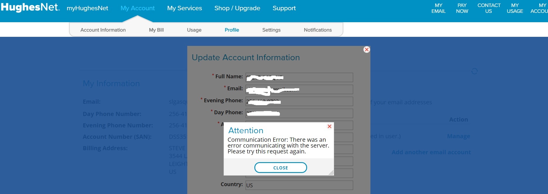 Update Account Information - HughesNet Community - 81121